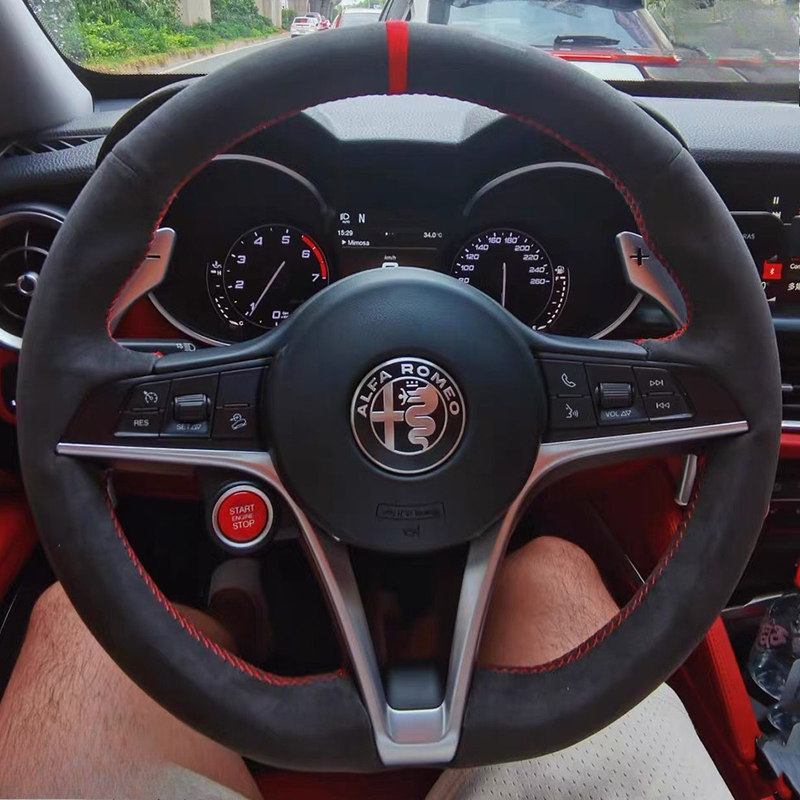 Car Steering Wheel Cover Anti Slip Breathable - สำหรับอะไหล่รถยนต์ Alfa Romeo Giulia Stelvio 2015-2018