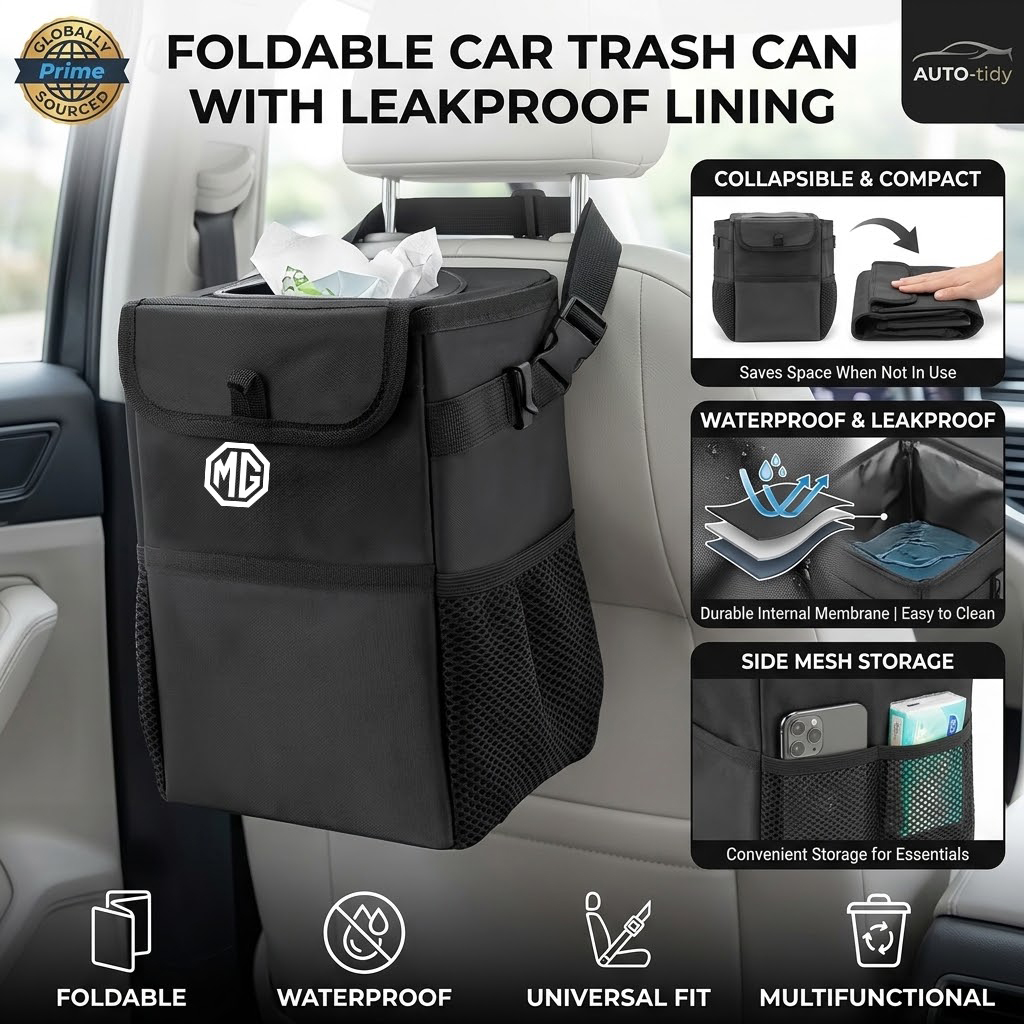 Waterproof Car Trash Can With Lid - ถังขยะในรถยนต์แบบพับได้ พกพาสะดวก ฝาปิดกันน้ำและกันรั่ว ความจุ สำหรับ MG