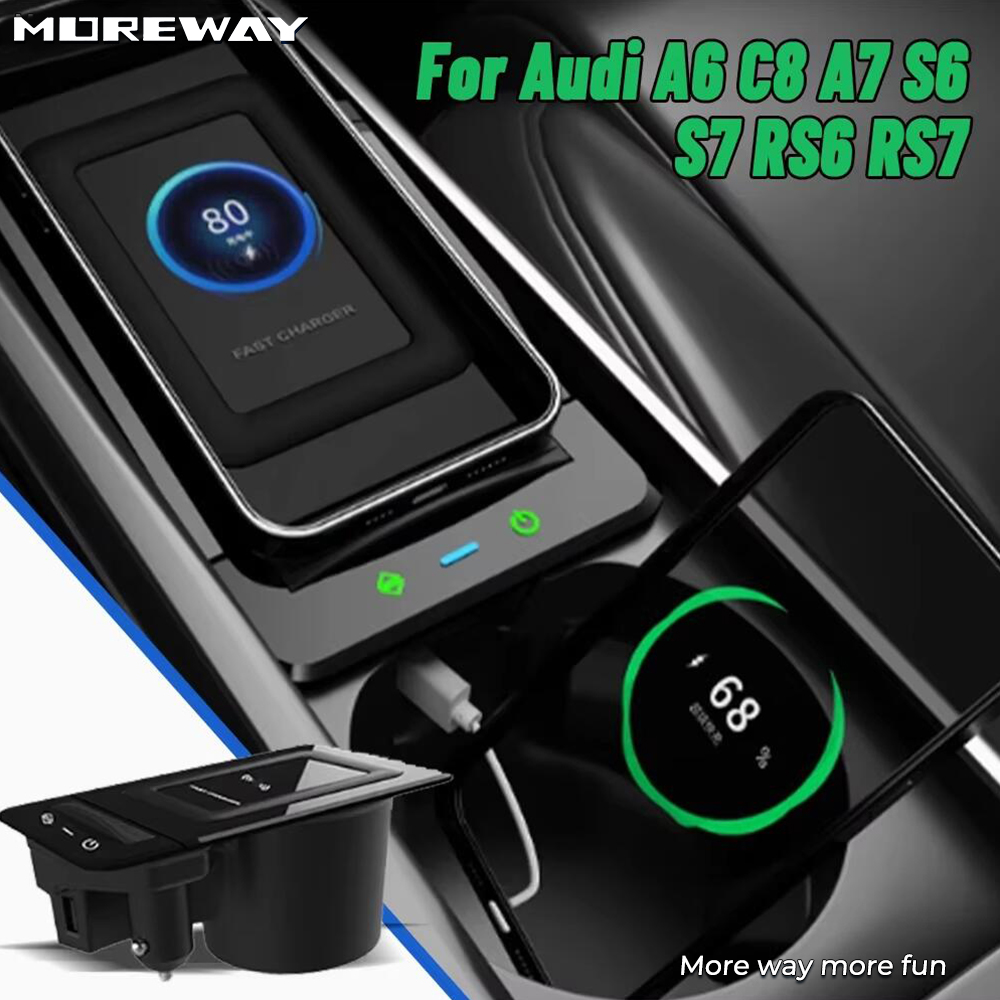 Wireless Car Charger Mount Fast Charging - ที่วางโทรศัพท์มือถือแบบไร้สายพร้อมที่ชาร์จเร็วสำหรับรถยนต์ Audi A6 C8 S6 RS6