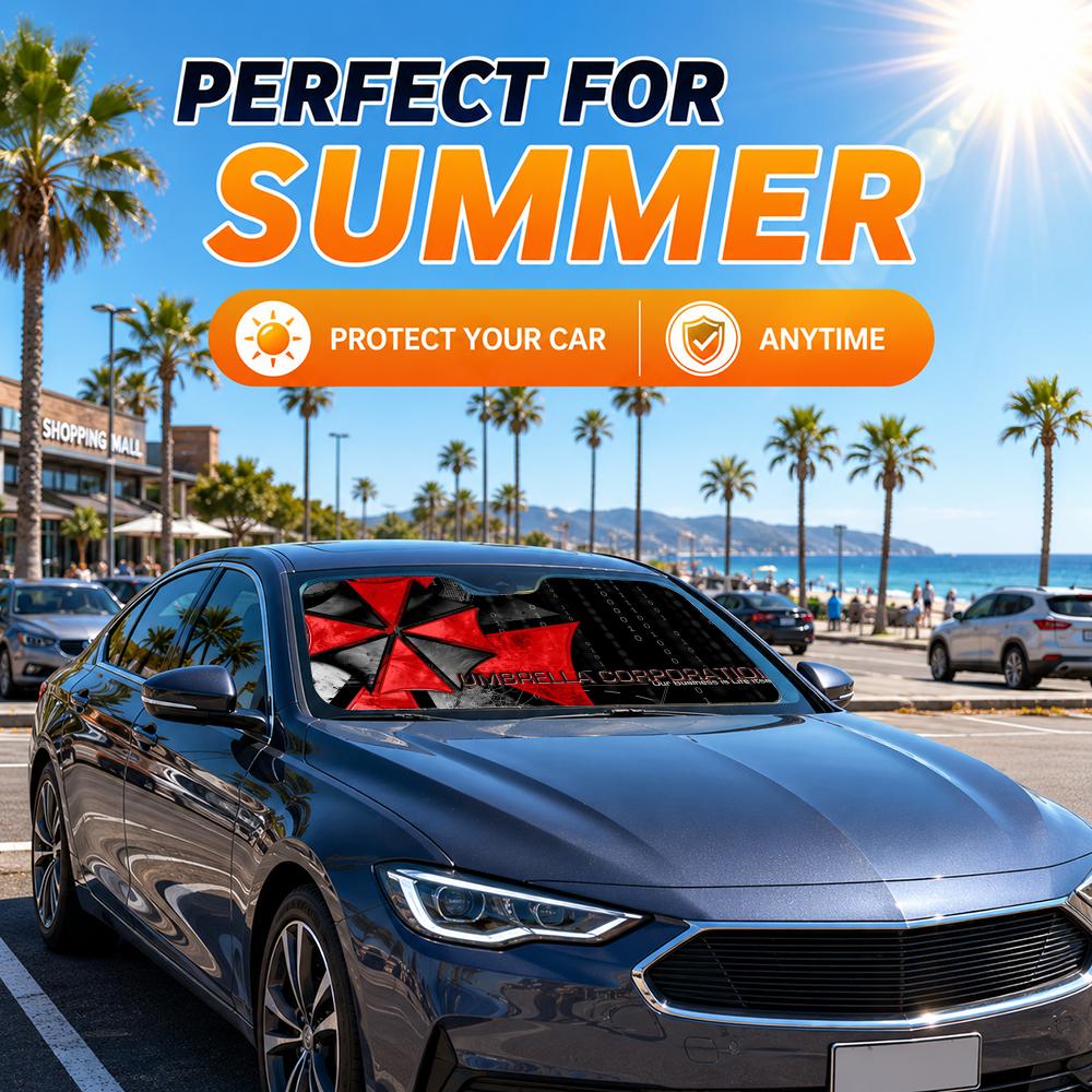 ร่มกันแดดหน้ารถลายหนังสยองขวัญ - Car Sunshade Windshield Umbrella Foldable บทวิจารณ์และราคา