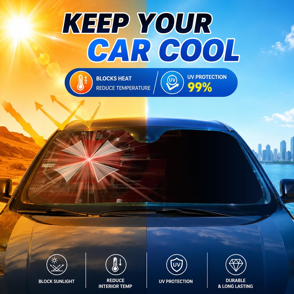 ร่มกันแดดหน้ารถลายหนังสยองขวัญ - Car Sunshade Windshield Umbrella Foldable บทวิจารณ์และราคา