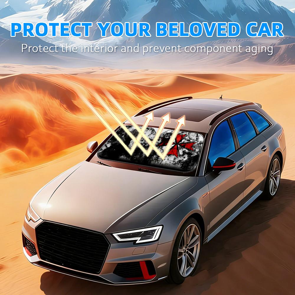 ร่มกันแดดหน้ารถลายหนังสยองขวัญ - Car Sunshade Windshield Umbrella Foldable บทวิจารณ์และราคา
